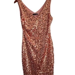 Pretty Guide Rose Gold Sequin V Neck Sleeveless Bodycon Dress Evening Party